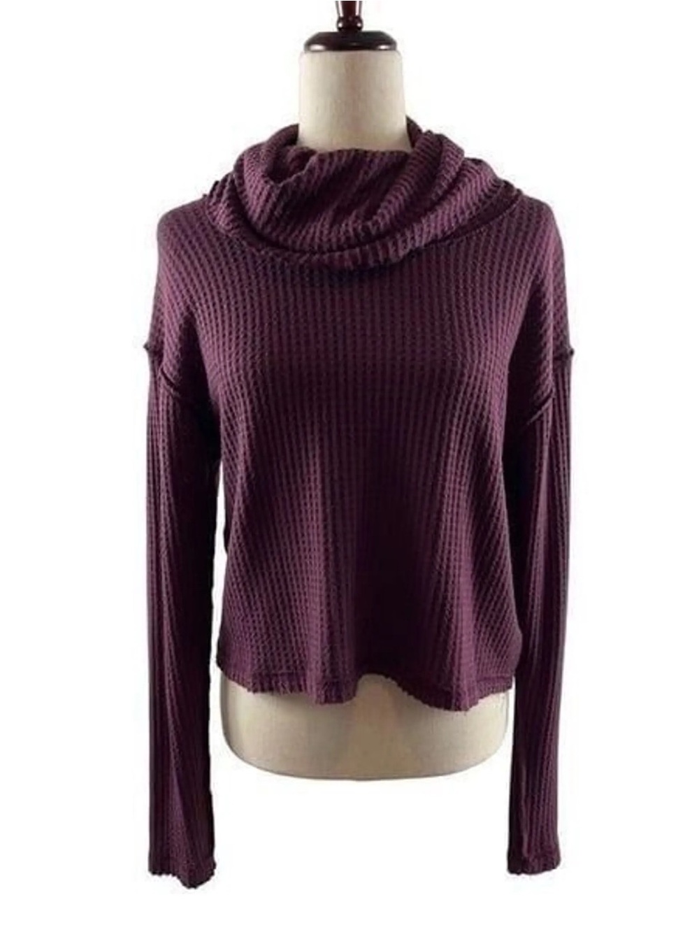 We The Free Waffle Knit Cowl Neck Sweater - Plum